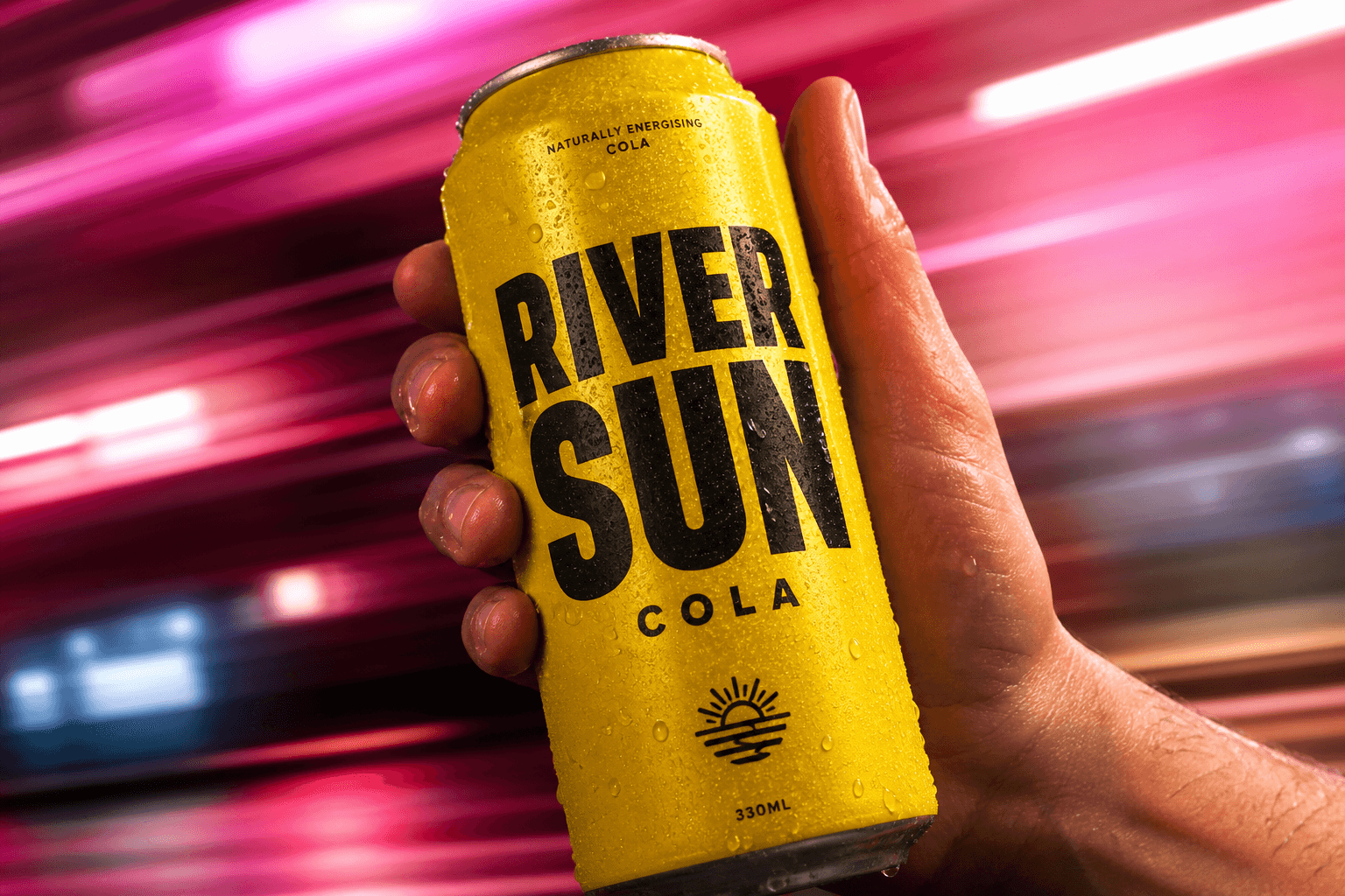River Sun Cola high-energy campaign photograph