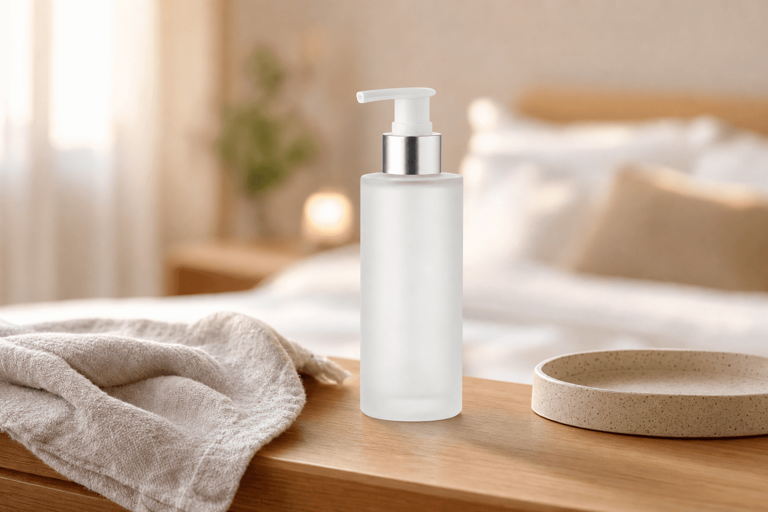 Product styled on a bedroom vanity