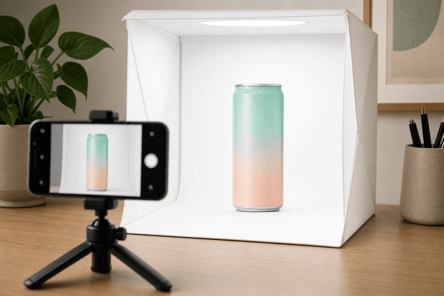 Phone photographing a product in a light box