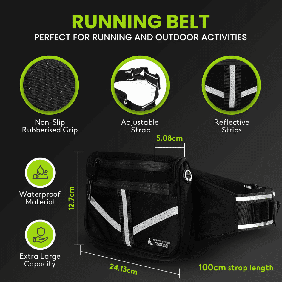 Running belt graphic with feature callouts