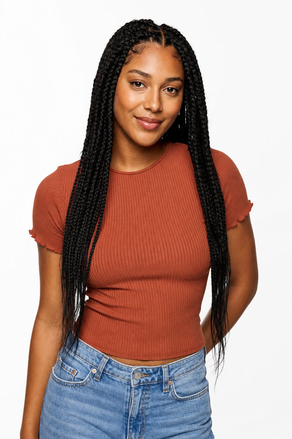 Curated fashion model look, medium skin tone