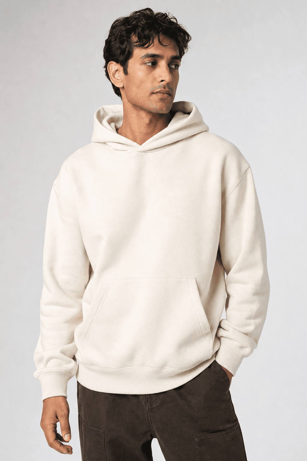 AI-generated ecommerce hoodie on model