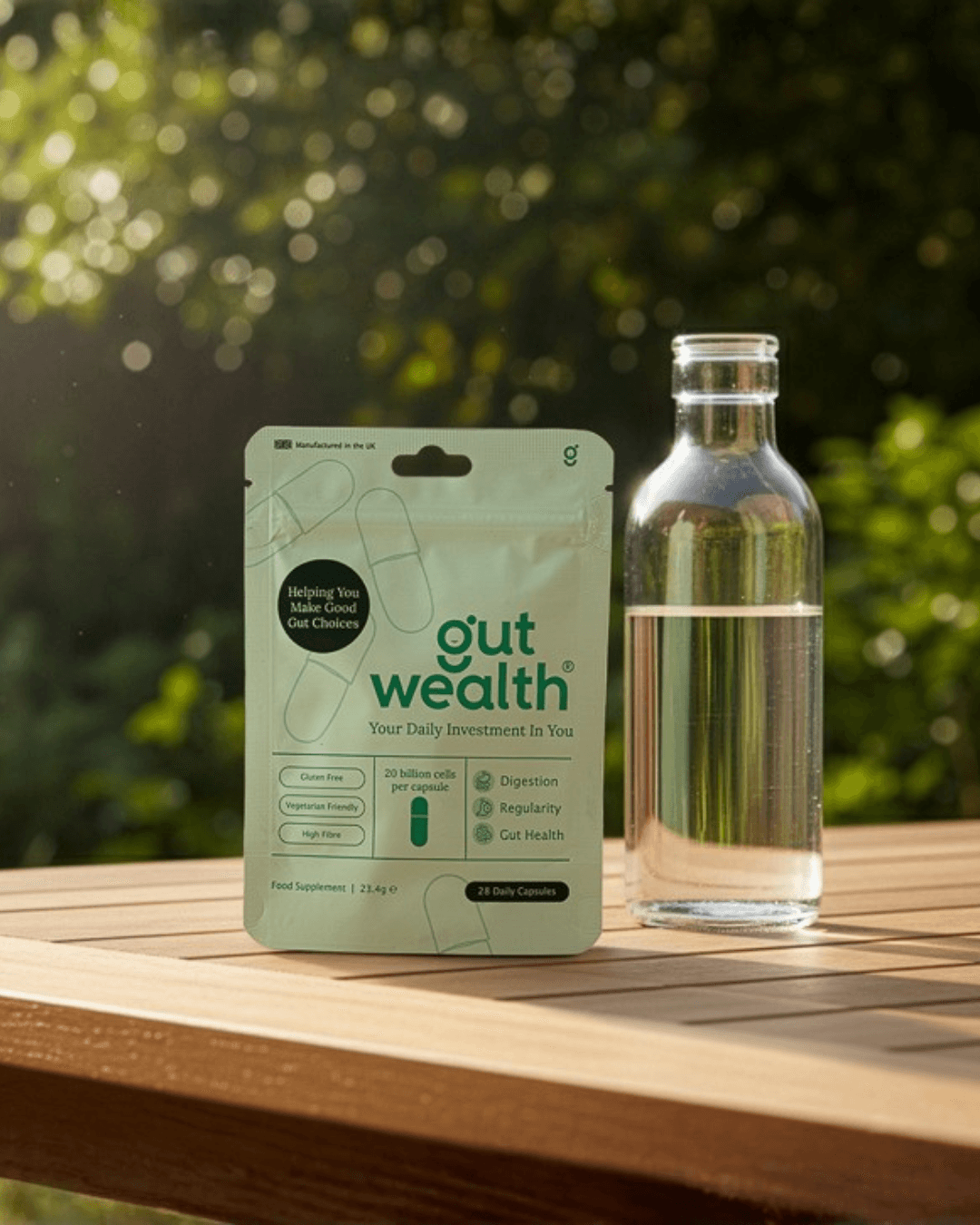 Composite product photography with AI-generated background showing a product in a styled digital environment
