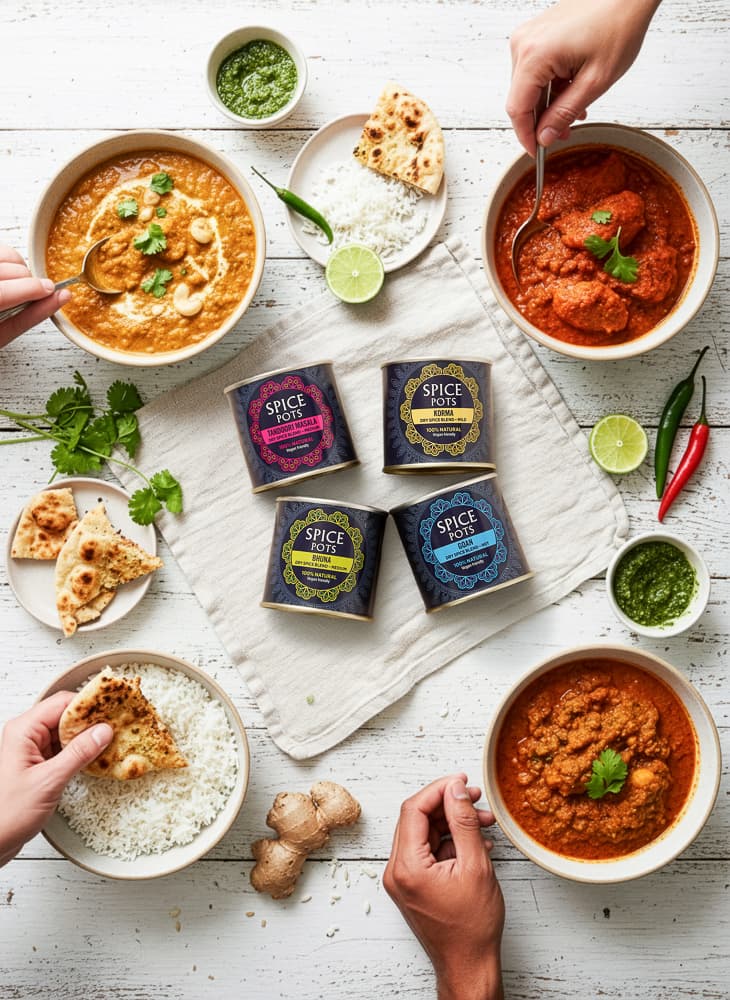 Product in Context Spice pots in kitchen scene digital composite - product in context photography UK
